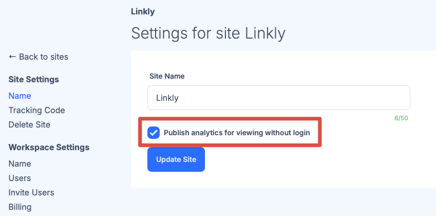 Select 'Public analytics for viewing without login'