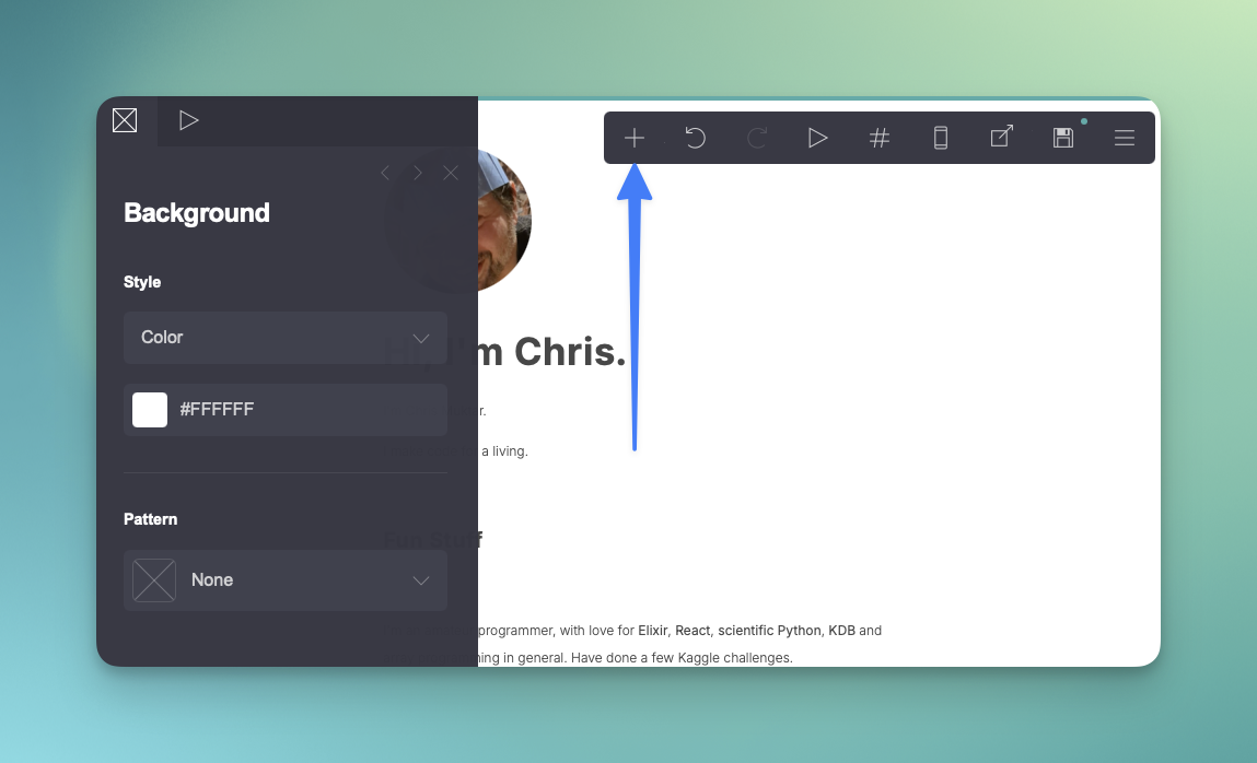 Press the 'Add section' button on the toolbar Press the 'Add section' button on the toolbar