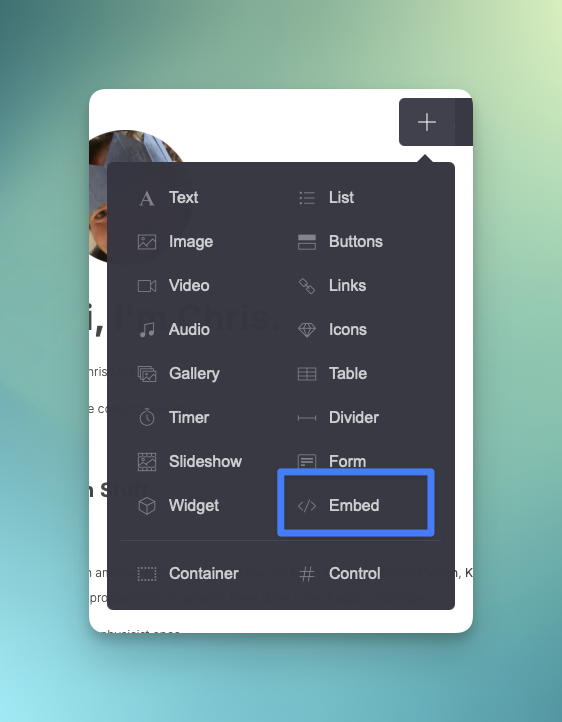 Select `Embed` Select `Embed`