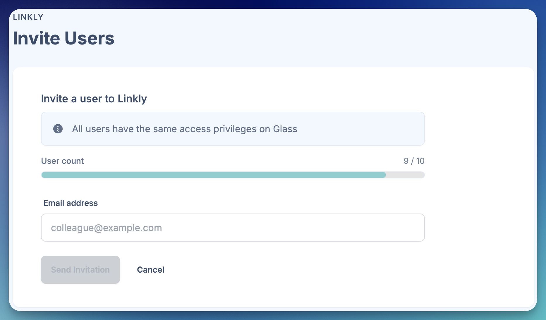 Enter the user's email address