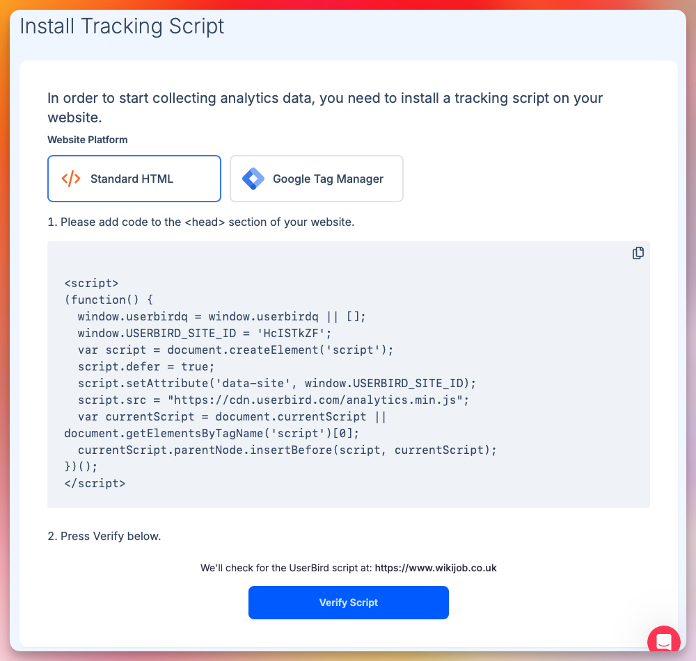 Install the tracking code