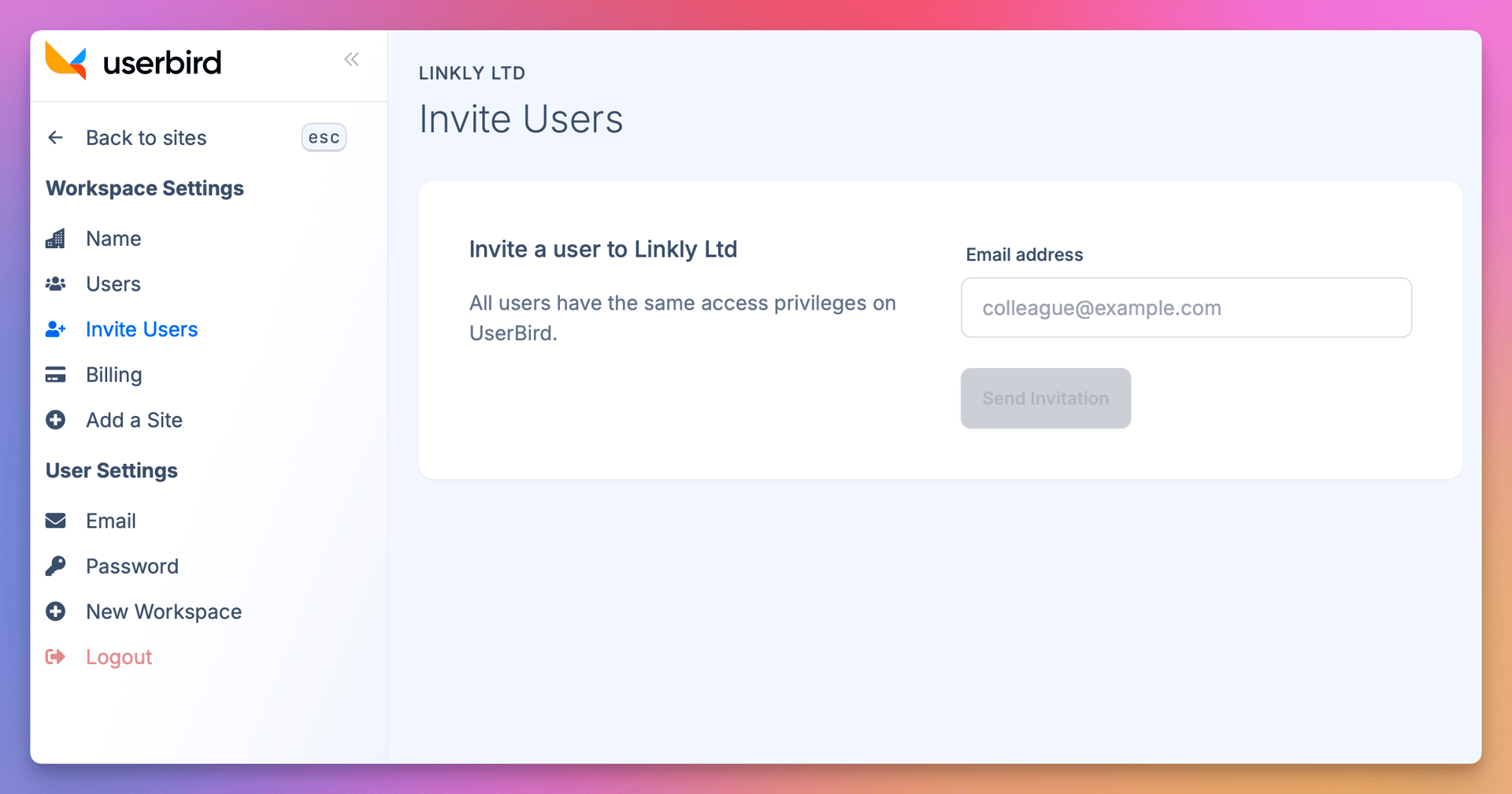 Invite users to your workspace
