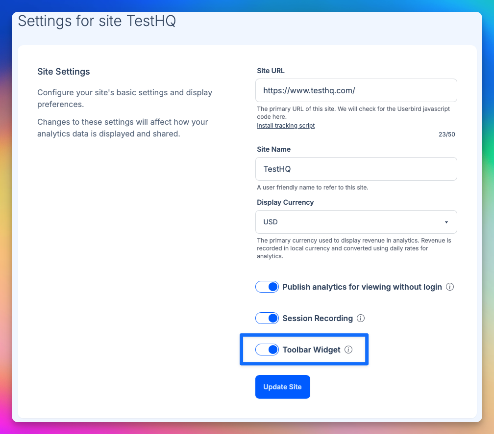 Enable the Toolbar widget