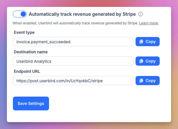 Enable Stripe Integration in Userbird Analytics