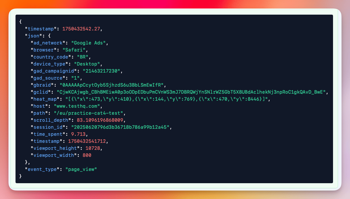 JSON event capture data for a pageview JSON event capture data for a pageview