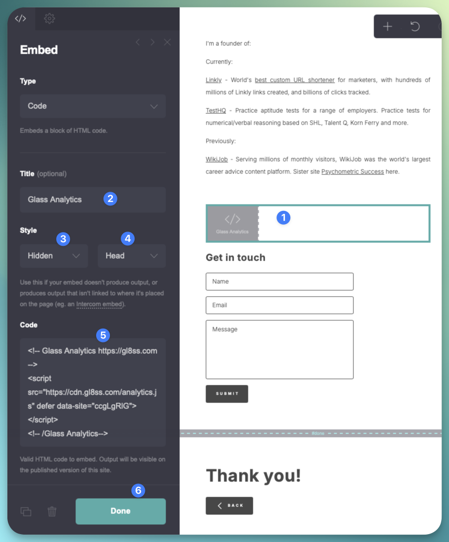 Paste your UserBird tracking Code into the sidebar